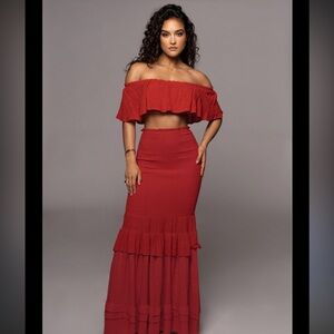 JLUXLABEL Red Skirt Set